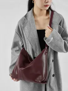 Dames Echt Leder Hobo Schoudertas Grote Capaciteit Casual Onderarm Woon-werkverkeer Tas Veelzijdige Mode Handtas