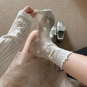 Women's Summer Thin Transparent Polka Dot Lace Mid Tube Socks Mesh Hollow Breathable Casual Cotton Ice Socks