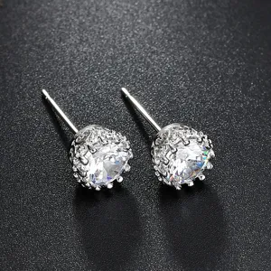Kronen Zirkonia Ohrstecker für Damen und Herren, elegante minimalistische Kupferschmuck.