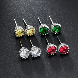Einfache Krone Hohl Ohrstecker Für Herren Damen Kupfer Zirkonia Eingelegte Kristall Ohrringe Kleine Ohrenschmuck Minimalistisches Accessoire