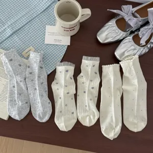 Korean style thin floral women socks sweet ballet lace edge cute heart pattern ankle socks