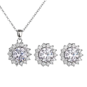 Elegantes Silber Zirkonia Halskette und Ohrringe Set, glänzender Blumen Cluster Schmuck.