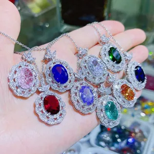 Bunte Zirkon Ovale Anhänger Halskette Elegante Cluster Zirkonia Mode Schmuck Detailansicht