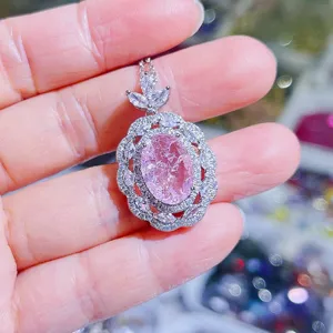Charmanter pinker Zirkon Halsketten Anhänger elegantes europäisches Silber Schmuck für Damen