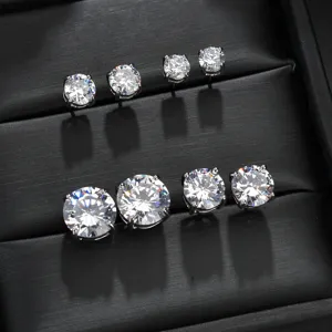 Klassische Runde Vier-Krallen-Zirkonia-Ohrstecker Einfacher Vielseitiger Kupfer-Galvanisierter Zirkonia-Ohrschmuck Für Herren Damen