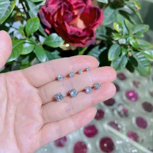 Klassische Ohrstecker mit vier Krappen und funkelnden Zirkonia Steinen, eleganter Schmuck.