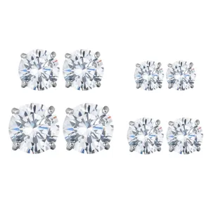 Klassisches vier-Krappen runder Zirkonia Ohrstecker Set, schlichtes und elegantes Design.