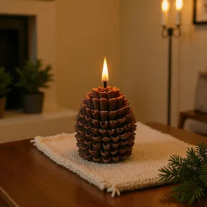 Christmas pinecone scented candle, festive home decor gift, cozy holiday ambient wax piece.