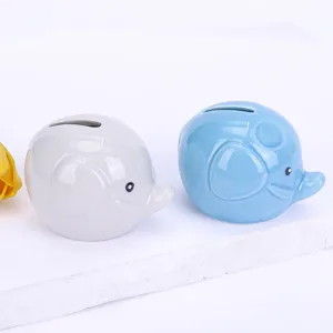 Ceramic Elephant Piggy Bank Cute Animal Money Box Desktop Ornament Ceramic Craft Home Decor White Blue Gift