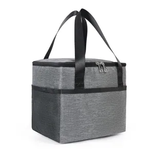 Square insulated lunch cooler bag, portable picnic camping thermal food box for outdoor use.