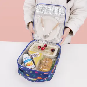 Blue insulated lunch bag portable bento box cooler bag for school office picnic daily use