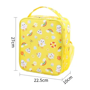 Cute yellow duck print lunch bag portable insulated bento box tote bag for students outdoor
