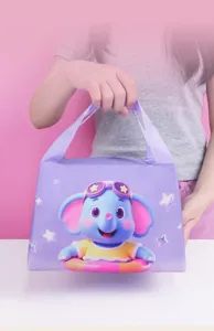 Cute cartoon elephant lunch bag, purple portable bento bag with handle for daily commute.