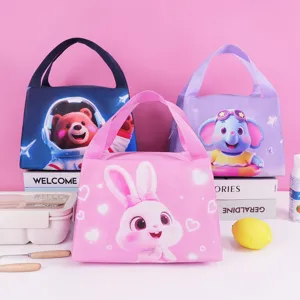 Cute Cartoon Insulated Lunch Bag Oxford Cloth Portable Bento Box Thermal Cooler Food Storage Bag For Students Commuting