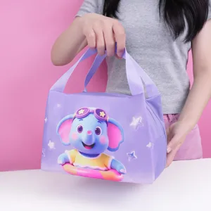 Cute cartoon elephant lunch bag portable insulated thermal tote bag for school and work