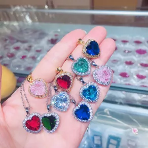 Ozean Herz Zirkonia Kristall Anhänger Halskette Elegante Eingelegte Herzform Kupferkette Schmuck Für Damen Geschenk