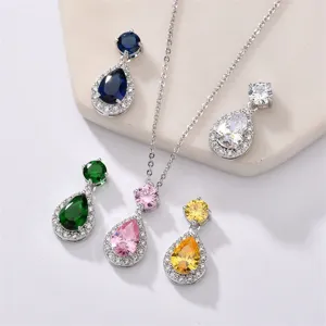Klassische AAA Wassertropfen Zirkonia Eingelegt Anhänger Halskette Kupferlegierung Teardrop Anhänger Für Damen Eleganter Schmuck