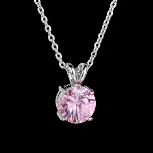 Detailaufnahme einer wunderschönen runden, rosa Zirkonia-Halskette mit Silberkette.