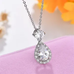 Klassische silberne Zirkonia Tropfen Anhänger Halskette elegante glänzende Kristall Schmuck