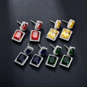 Schicke quadratische Zirkonia Ohrstecker Set für Damen, elegante bunte glänzende Schmuck.
