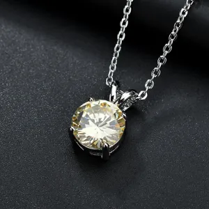 Silber beschichtet rund gelb Zirkonia Solitär Anhänger Halskette elegante Kette Damen