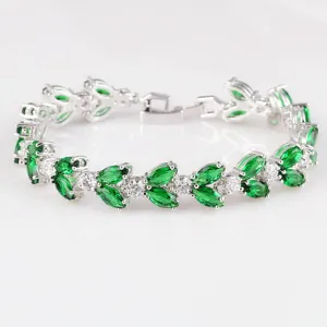 Silberbeschichtetes grünes Zirkonia Blatt Armband elegante Mode Schmuck Geschenk für Damen