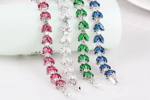 AAA Zirkon Kupfer Armband Blatt Kristall Weissgold beschichtet Modeschmuck Verkauf