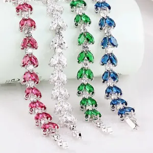 Großhandel AAA Zirkon Kupfer Kristall Blatt Tennis Armband in vier schönen Farben.