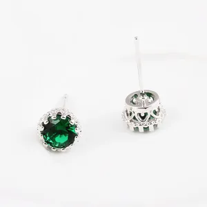 Silber vergoldete Krone hohle grüne Zirkon Ohrstecker für Damen und Herren Schmuck.
