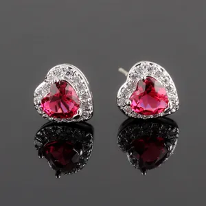 Koreanischer Stil Kupferlegierung Zirkonia Herz Rund Ohrstecker Mit 925 Sterlingsilber Ohrstecker-Stift Schmuck Für Damen