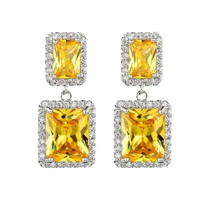 Elegante S925 Silber Nadel Quadratische Zirkonia Hängende Ohrringe Mode Damen Schmuck