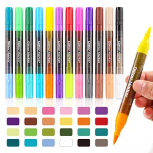 Rotuladores Brillantes de Doble Punta Lápices de Arte Fluorescentes de Dos Colores para Dibujo de Estudiantes