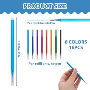 0.7mm erasable pen refills set, 8 assorted colors, 16 pieces pack, 11cm length writing tool