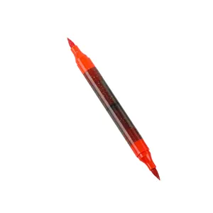 Rotulador brillante de doble punta con puntas rojas y cuerpo transparente para dibujar arte.