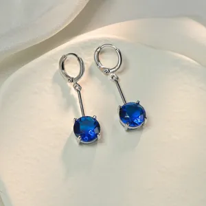 Kupfer eingelegte Zirkon Ohrhänger mit rundem blauen Edelstein, stilvoller Modeschmuck.