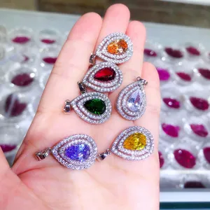 Colorful pear-shaped cubic zirconia double halo pendant necklace fashion jewelry gifts