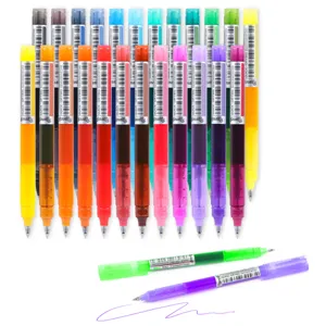 Dettaglio di 24 penne roller a inchiostro liquido colorate, punta da 0,5 mm, asciugatura rapida.