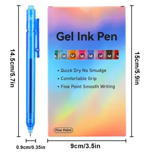 Transparent gel ink pen with colorful packaging box, smooth writing quick dry fine point.