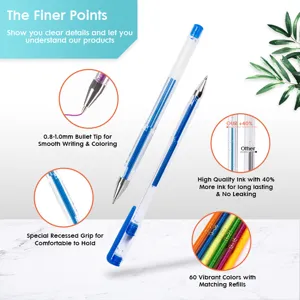 Colored gel pens set with 0.8-1.0mm bullet tip, smooth writing, vibrant colors for art.
