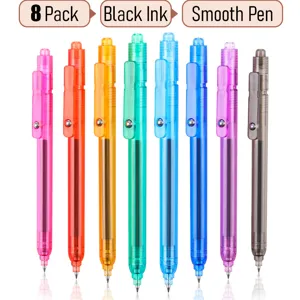 8 Pack Retractable Gel Pens Black Ink Smooth Writing Colored Pens for School Office