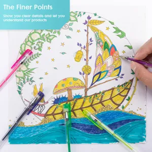 Colorful gel pen detail shot showing smooth ink flow and fine tip for creative coloring.