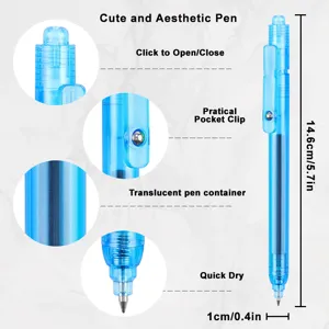 Translucent retractable gel pen with quick-dry black ink, student exam smooth writing ballpoint pen.
