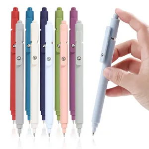 Detailed view of Morandi colored retractable gel pens, smooth writing ballpoint pens for students.
