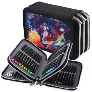 Trousse a crayons multicouche de grande capacite avec stylos de dessin colores et outils pour artistes