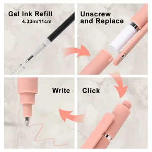 Morandi color retractable gel pen replacement refill instruction detail graphic display.