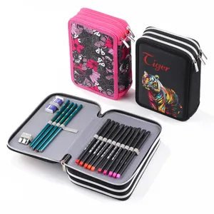 Trousse multicouche avec crayons de couleur, grand organisateur de papeterie pour étudiants.