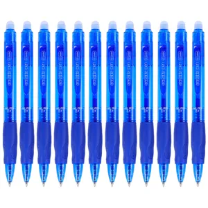 Blue erasable gel pens set, 0.5mm fine point press style thermal vanishing ink writing stationery.
