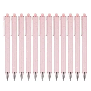 Set of 12 pink wheat straw retractable gel pens for smooth writing, cute office stationery.