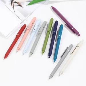 Morandi color click gel pens set, smooth writing student school stationery detail display.