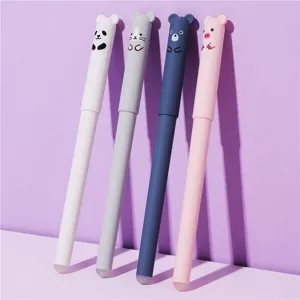 Cute Cartoon Bear Erasable Gel Pen Bullet Tip Black Blue Ink Student Erasable Writing Pen Set Office Stationery
